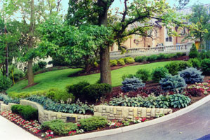 French country chateau with terraced gardens.