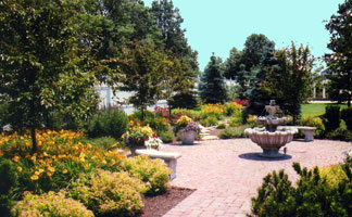 Fountain garden (Manor House Banquet & Conference Ctr, "America in Bloom" winner).