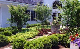 Formal English gardens and wishing well (Manor House, Mason Oh).